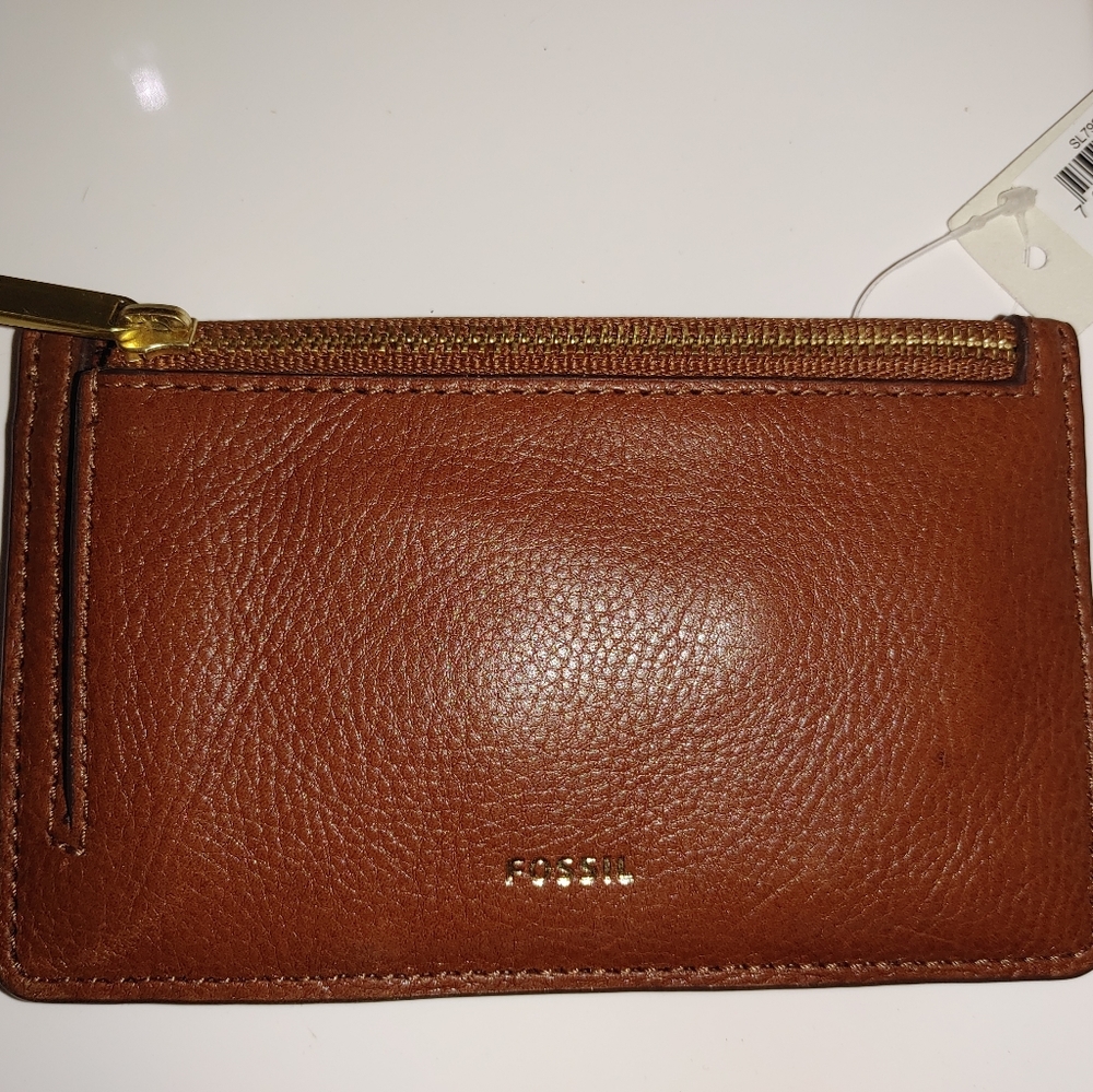 FOSSIL LOGAN ZIP CARD CASE ( BROWN) NWT